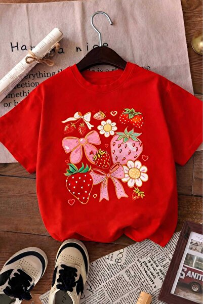 E-ROMA Παιδικό μπλουζάκι unisex με στάμπα κορδέλας και φράουλας 5GH3