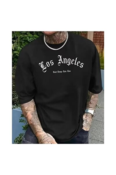 LAND MODA Ανδρικό βαμβακερό μπλουζάκι με σχέδιο εκτύπωσης LOS