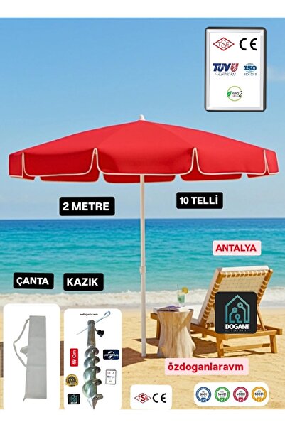 dogant özdoğanlar avm Kırmızı Plaj Deniz Şemsiyesi 2 Metre / 10 Telli