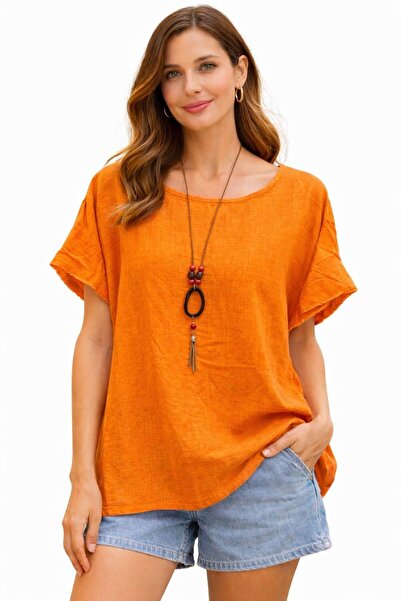 AGORATEKSTİL Γυναικεία μπλούζα από 100% βαμβακερό ύφασμα με κοντό μανίκι και ...