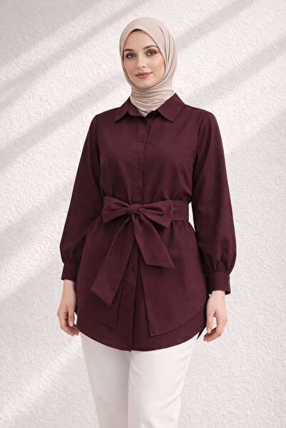 Kirazgym Ποπλίνα Τουνίκ Χαλαρό με Αυτοσχέδια Ζώνη - Δαμασκηνί