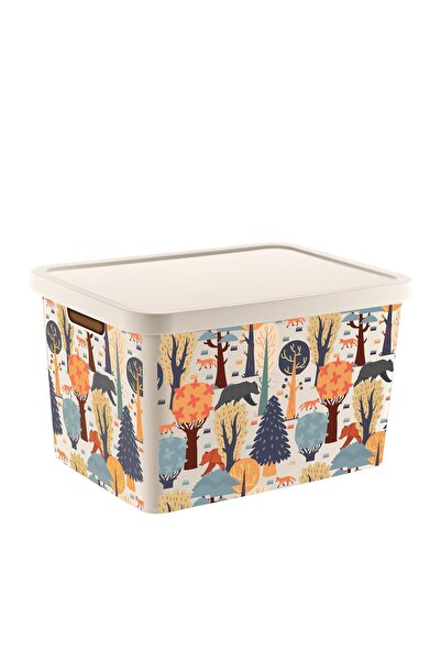 Smartware صندوق متعدد الأغراض منقوش ستافي مع غطاء 18 لتر