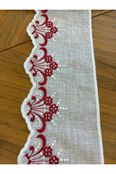 Giqu Home Kırmızı Brode İşlemeli Güpür 1 Metre 13.5cm Genişlik Bohça, Nişan, ...