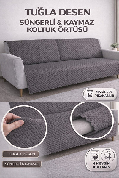 ferahome Kaymaz Süngerli Koltuk Örtüsü 165x205 Tuğla Desenli 4 Mevsim Yıkanab...