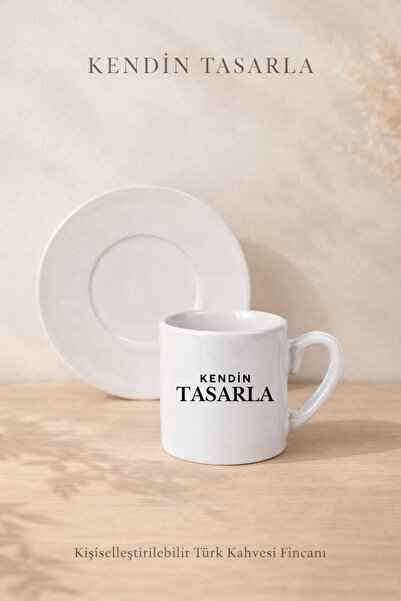 cekud tasarım baskı Kişiselleştirilebilir Beyaz Türk Kahvesi Fincanı ve Tabak...