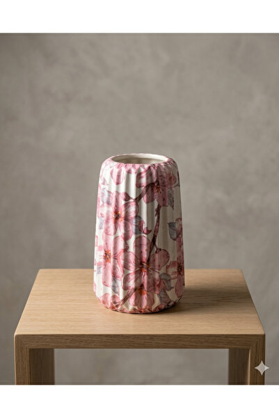 Violet Design El yapımı taş tozu vazo/pembe çiçek desenli vazo