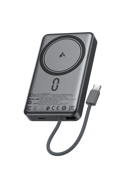 Acefast Εξωτερική μπαταρία, Acefast, 10000mAh, 38.5W, Μαύρο