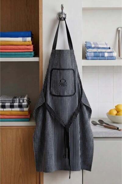 United Colors of Benetton Be-28473-bk 100% cotton 75*85 cm striped kitchen ap...