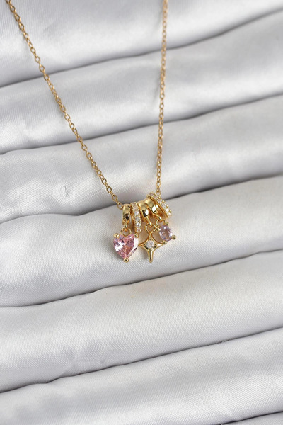 İsmiyle Al Znv Mey Import ®   316L Steel Gold Pink Zircon Stone Charm Women's...