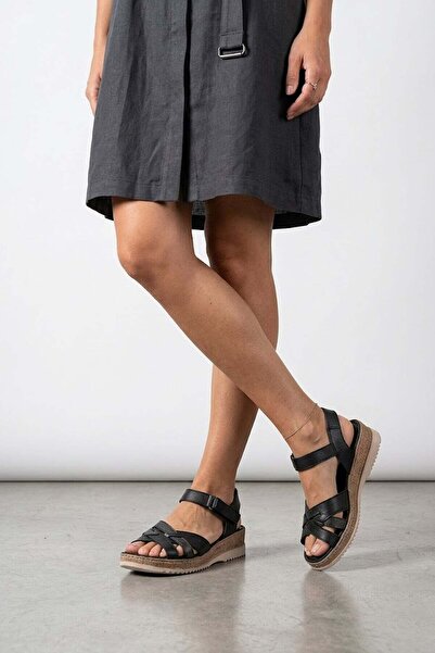 Ayakkabı Fuarı Elit ASIRM2309 Γυναικεία ίσια σανδάλια από γνήσιο δέρμα μαύρα