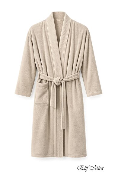 Elif Mira Μπουρνούζι μπάνιου με γιακά κιμονό, unisex, μονό, βαμβακερό, άνετο