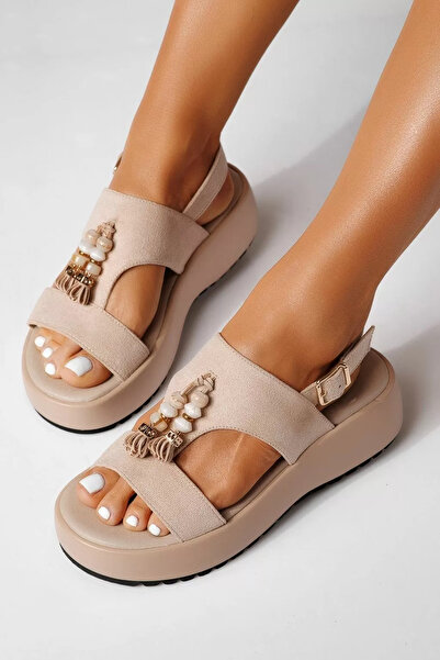 Zaira Γυναικεία μπεζ σανδάλια πλατφόρμας από οικολογικό δέρμα Enisa # 24762 - 40