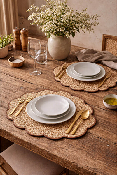 Anadolu Saray 2li Kahverengi Hasır Desenli Çiçek Model Lüks Deri Amerikan Ser...