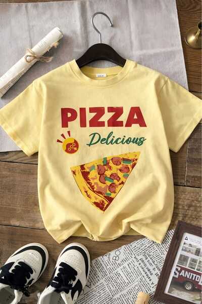 E-ROMA Pizza Printed Unisex Children's T-Shirt 7Gh1