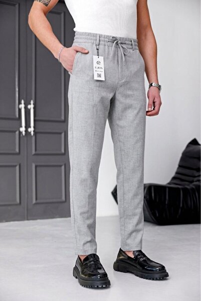 MODAMESTO Ανδρικό υφασμάτινο παντελόνι jogger σε ανοιχτό γκρι χρώμα, με άνετη...