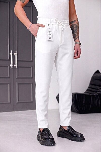 Ser Joven Pantaloni jogger din material textil, albi, cu croială lejeră, cu t...