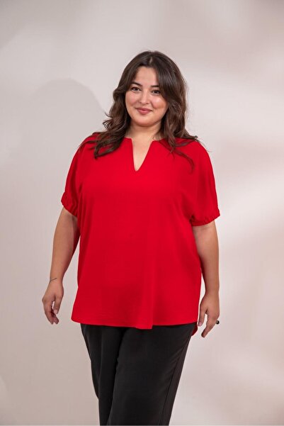 Roxxlen Γυναικεία μπλούζα μεγάλου μεγέθους με λαιμόκοψη V και ελαστικά μανίκια