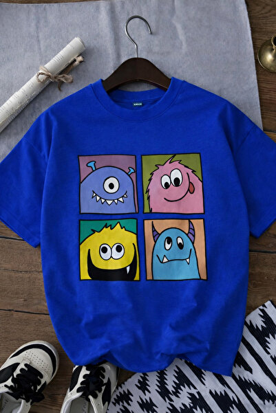E-ROMA Cute Monster Printed Unisex Children's T-Shirt 6Gh4