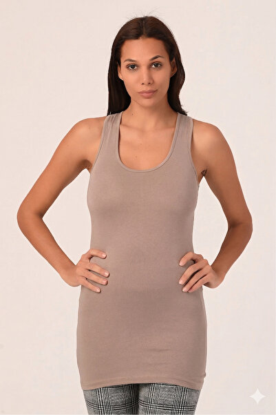 DISENTIS MODEST Thick Strap Rambo Viscose Long Sand Color Bodysuit