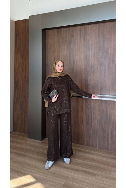 VOICTEC Σετ τουνίκ παντελονιού με ραβδώσεις από ύφασμα modal με στάμπα φύλλου...