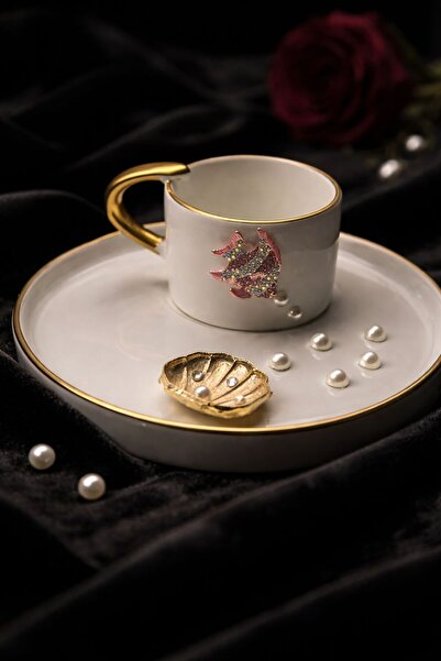 luxurychampagnetr Sea-Themed Stoneware Fish & Seashell Turkish Coffee Cup – P...