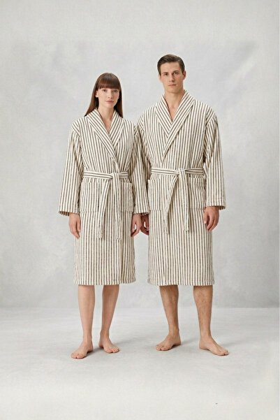 İrya Σετ μπουρνούζι In Lines με νήματα βαμμένα στην κλίμακα του χρώματος εκρού