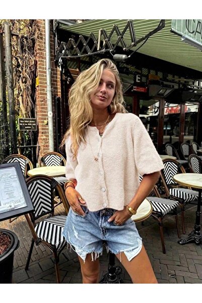 banessa Women's Knitwear Basic Short Sleeve Cardigan