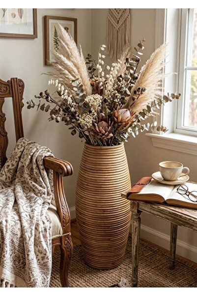 Lessio Home Kalimantan S Doğal Rattan Dekoratif Vazo - El işçiliği Bohem Salo...