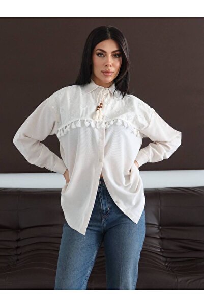 mahira collection Γυναικείο λινό πουκάμισο με φούντες