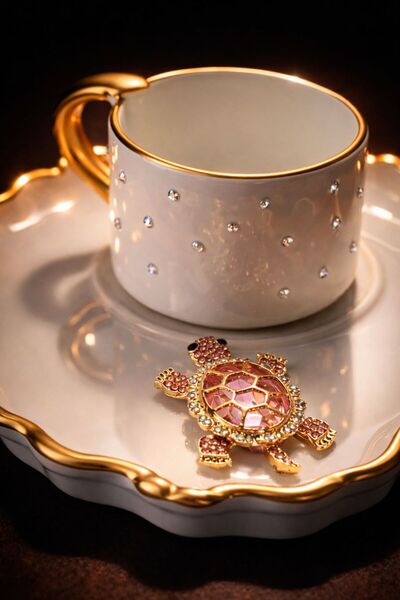 luxurychampagnetr Turkish Coffee Cup with Pink Stone Turtle Figure – Luxuriou...