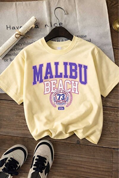 E-ROMA Malibu Beach Printed Unisex Children's T-Shirt 6Gh3