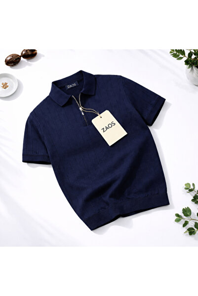 zs zaos fashion Tricou pentru bărbați, cu fermoar, din poliamidă, tricotat, c...