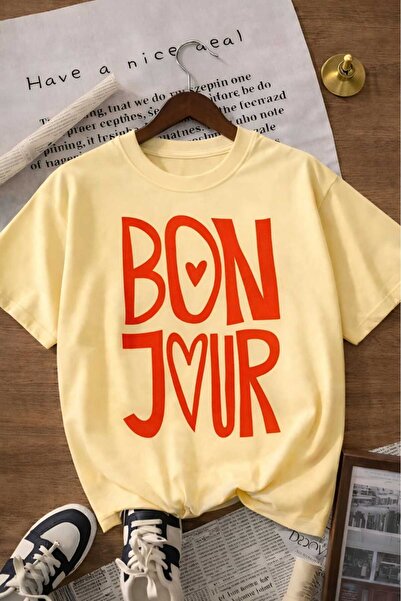 E-ROMA Bonjour Printed Unisex Children's T-Shirt 6Gh6