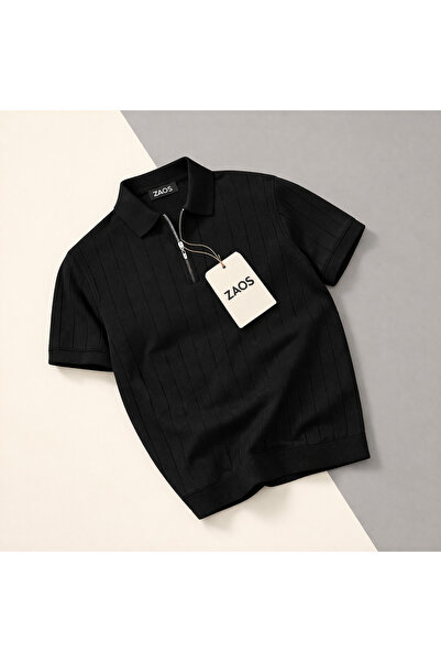 zs zaos fashion Ανδρικό μπλουζάκι πολυεμιδικό πλεκτό με φερμουάρ, άνετο, υψηλ...