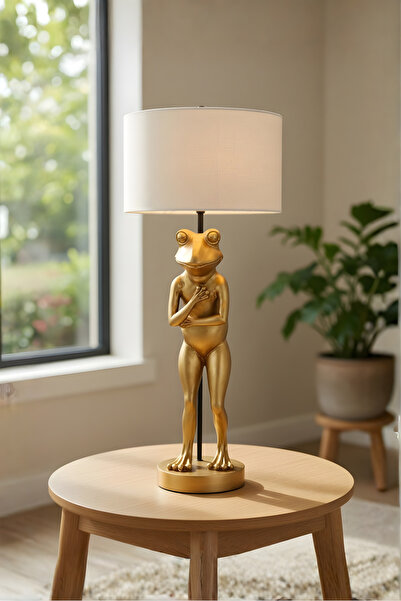 Bahar Aydınlatma Frog Eskitme Gold Gövde Gri Başlık Dekoratif Abajur