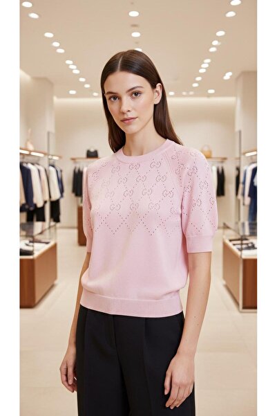 RACE FASHİON Short Sleeve Minimal Patterned Blouse Knitwear Rc8044