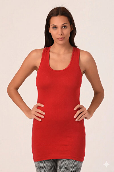 DISENTIS MODEST Thick Strap Rambo Viscose Long Red Bodysuit