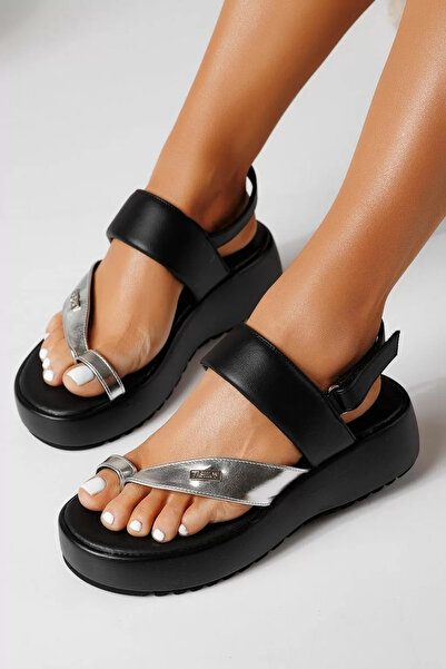 Zaira Γυναικεία ασημένια σανδάλια πλατφόρμας από οικολογικό δέρμα Feline # 24...