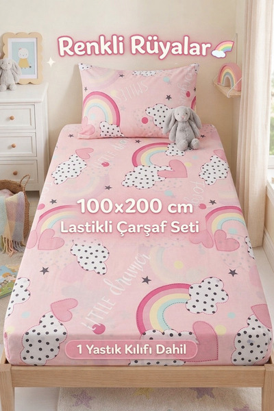 NURLATEX Kız Çocuk Lastikli Çarşaf Seti +Yastık Kılıfı 100x200 cm Denizli Üretim