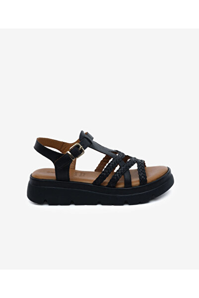 Greyder Women's Black Genuine Leather Sandals 6Y2Ts59239