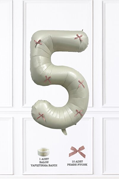 PEKSHOP 5 Year Old Pink Bow Ribbon Retro Cream 5 Year Old Balloon Number Balloon