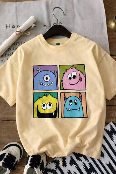 DM DOLCE MORE Cute Monster Printed Unisex Children's T-Shirt 6Gh4