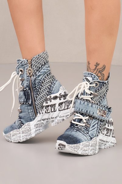 StarBlueMooN Women's Denim Boots with Fishnet Design Comfortable Summer Style