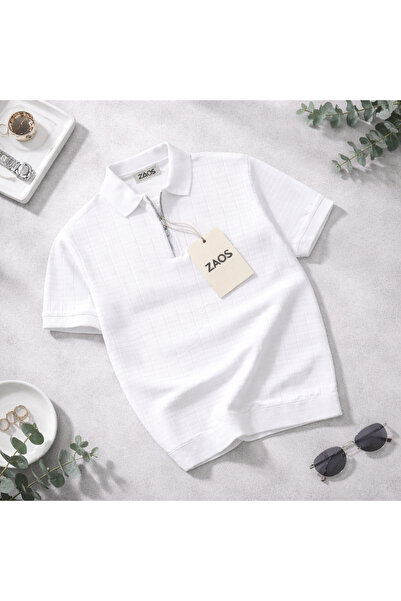 zs zaos fashion Ανδρικό μπλουζάκι πολυεμιδικό πλεκτό με φερμουάρ, άνετο, υψηλ...