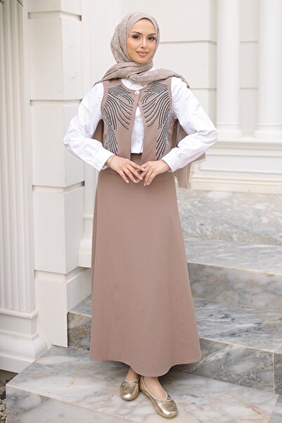 İmajButik Σετ 3 τεμαχίων με γιλέκο βιζόν, πουκάμισο και φούστα