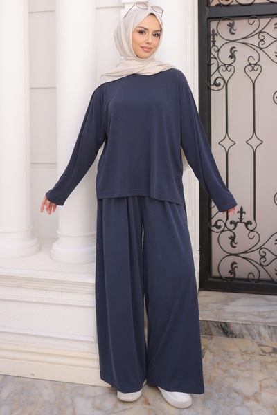 İmajButik Σετ Modal με Παντελόνι Φόρμας σε Ναυτικό Μπλε