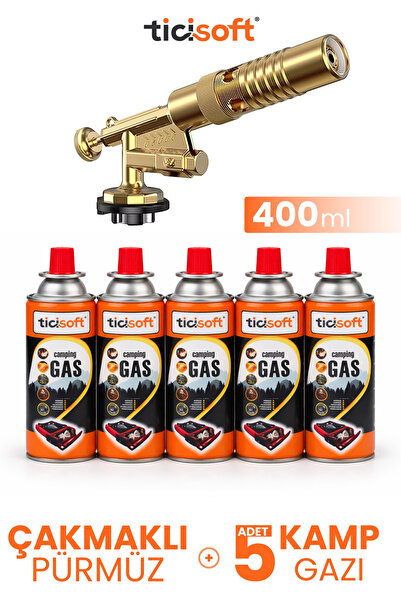 Ticisoft Çakmaklı Pürmüz 1300° Gazlı Torch Jet Metal Alev Tabancası 400ml Kam...