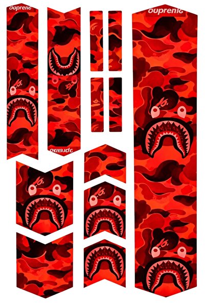 Limitless Design Bisiklet Sticker Seti 22x30 cm Kırmızı Kamuflaj desenli kapl...