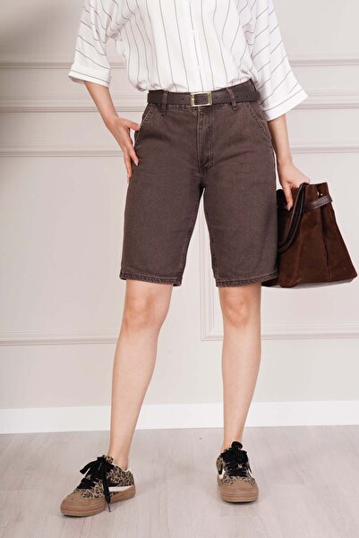 Hipo Trend Ψηλόμεσο, άνετο καφέ τζιν σορτς