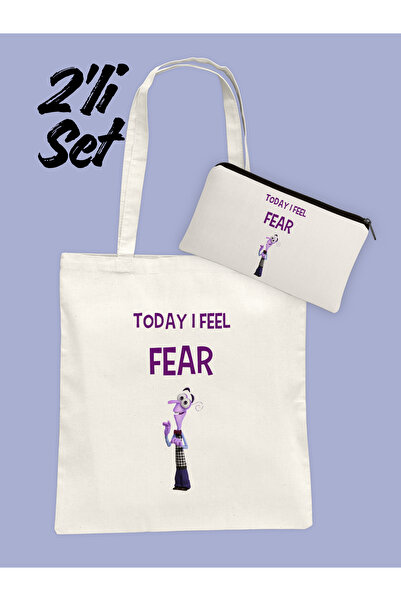 Hayali Şeyler Reverse Face Emotions I Feel Fear Printed Bag and Pen Holder Se...